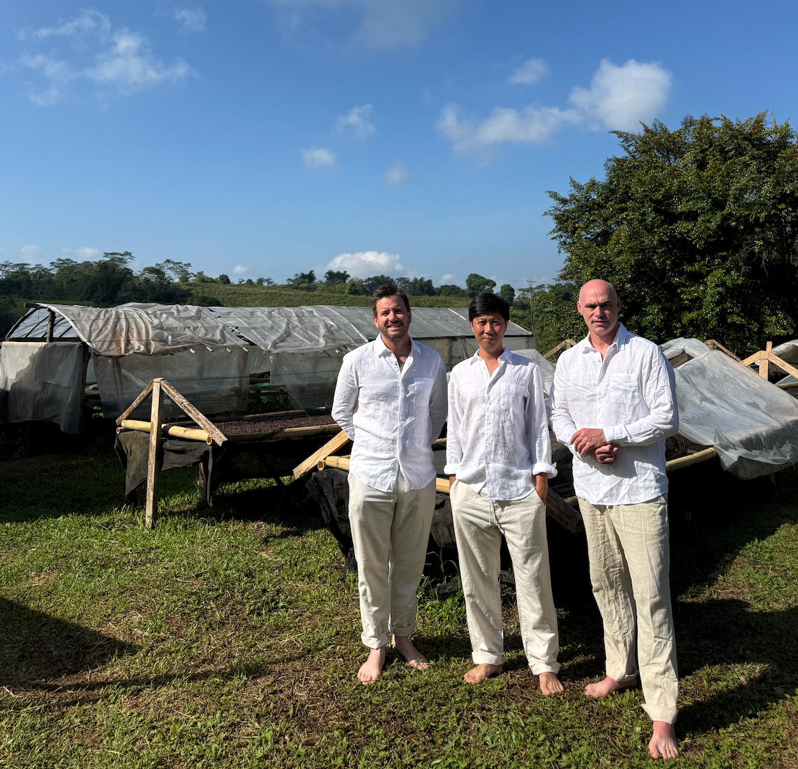 Excelsa Coffee team at an Excelsa tree coffee farm