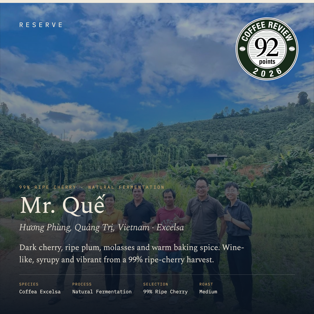 Roasted Huong Phung Quang Tri Mr. Que Vietnam Natural Fermentation Excelsa